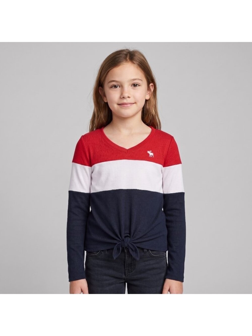 Abercrombie Kids Girl's Colorblock Stripe Tie Front Knit Top Shirt in size 9-10